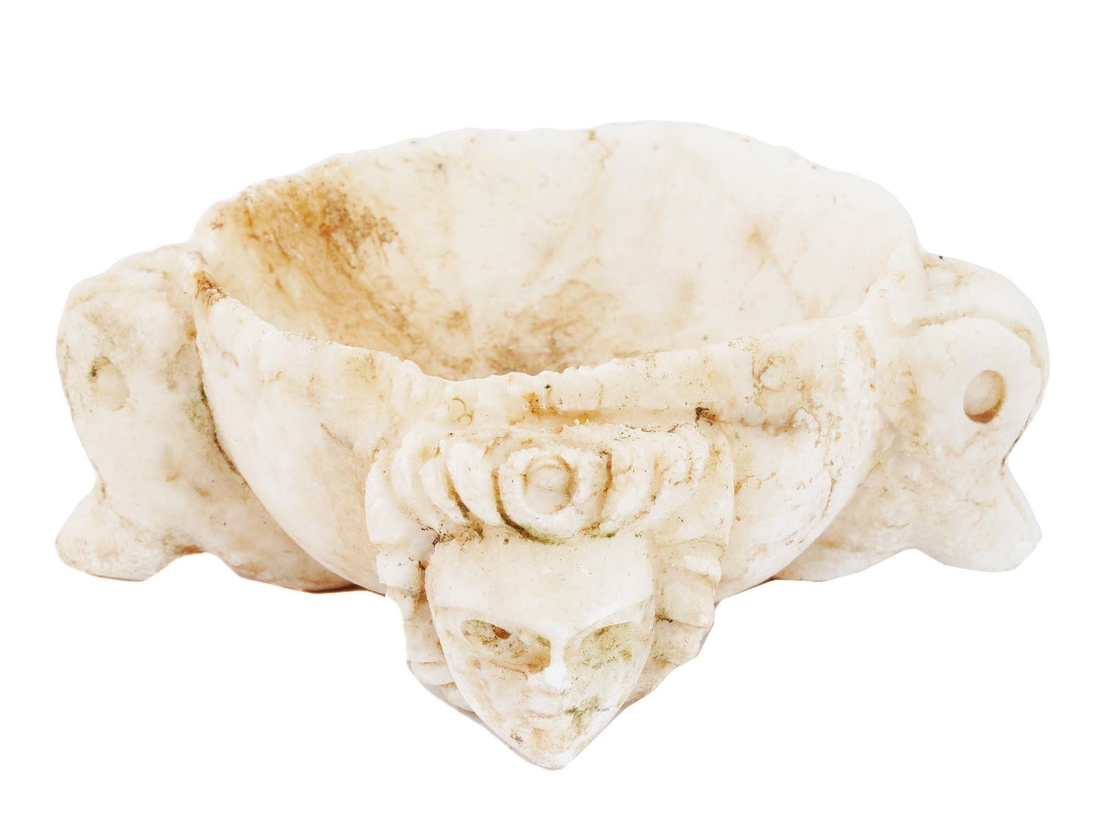 ANCIENT ROMAN MARBLE MORTAR W ANIMAL HUMAN HEADS (1 of 7)