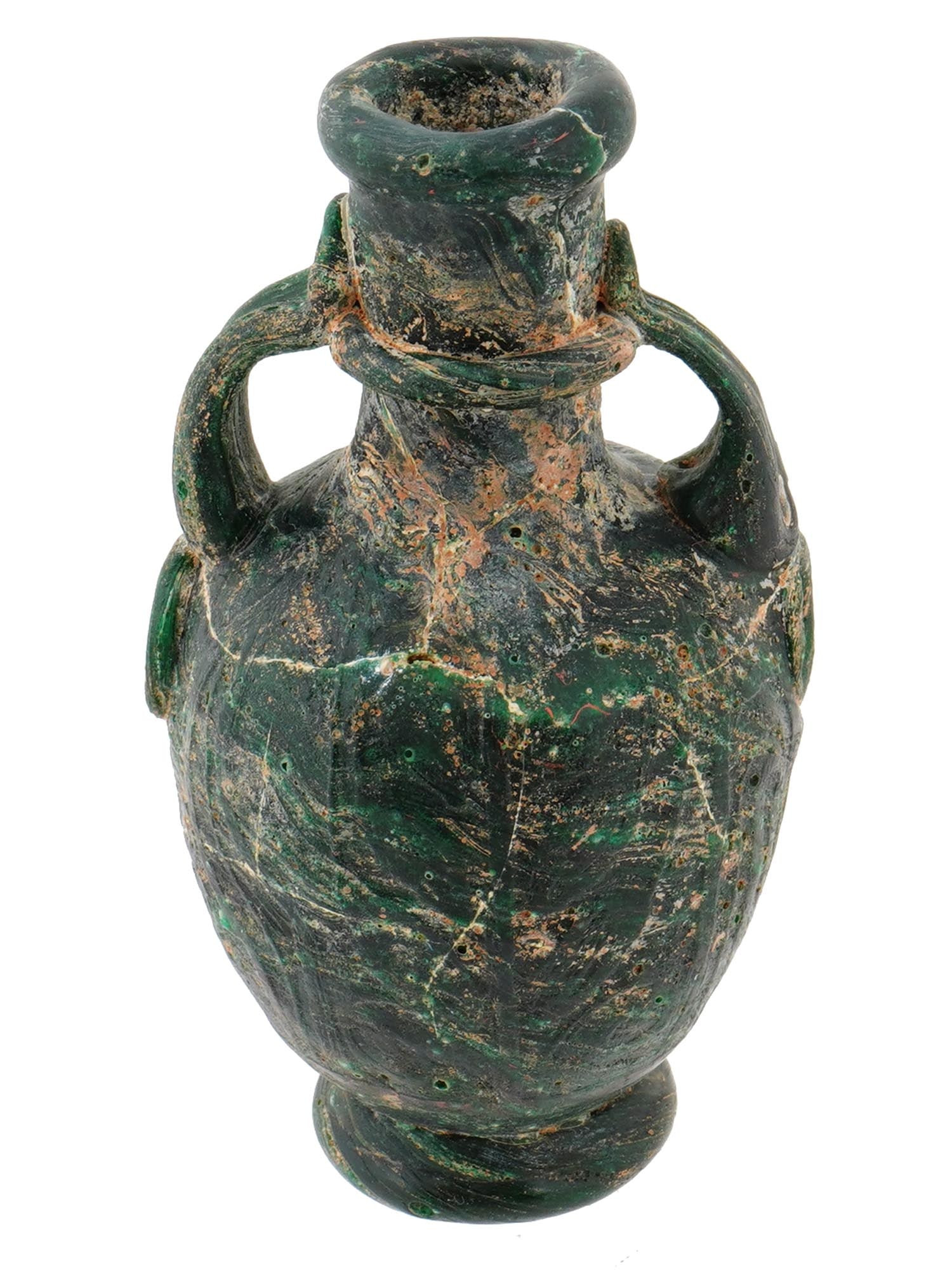 ANCIENT ROMAN GLASS PERFUME BOTTLE WITH HANDLES (1 of 5)