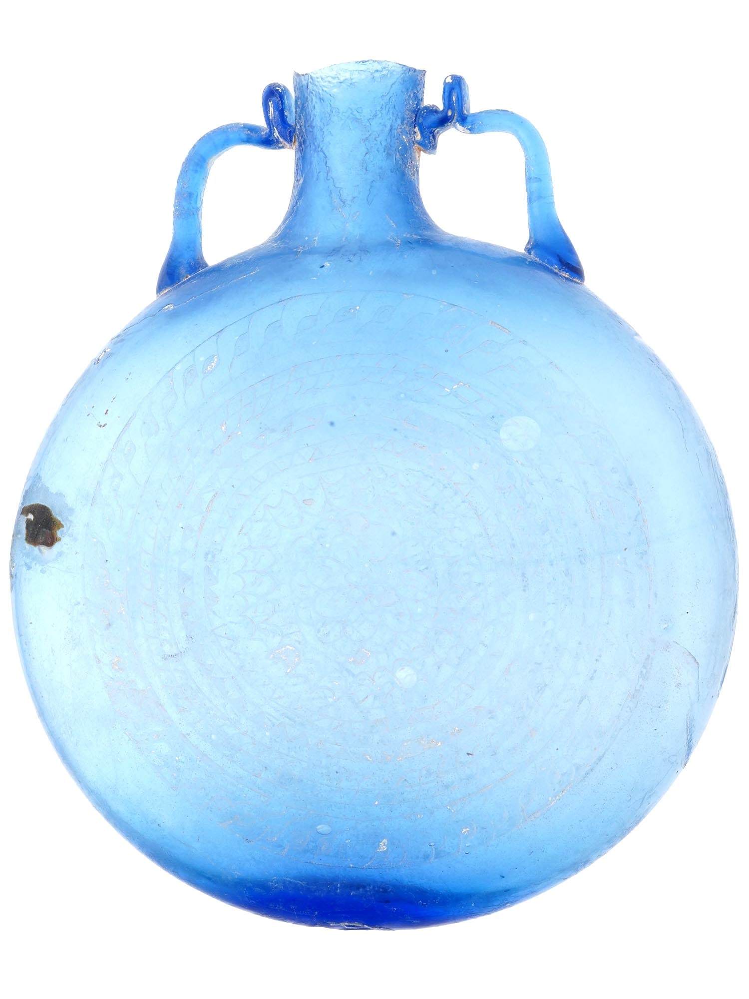 ANCIENT ISLAMIC CARVED GLASS FLASK WITH ORNAMENT (1 of 9)