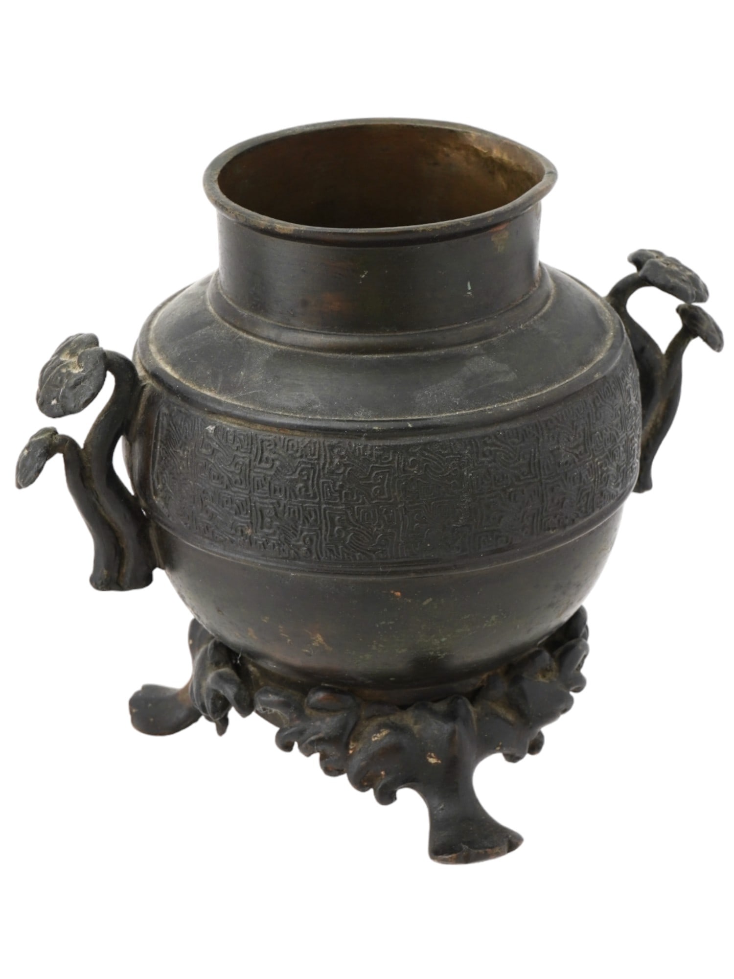 ANTIQUE CHINESE FOOTED BRONZE INCENSE BURNER (1 of 8)