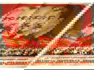 RUSSIAN SOVIET ERA LENIN STALIN PROPAGANDA POSTER