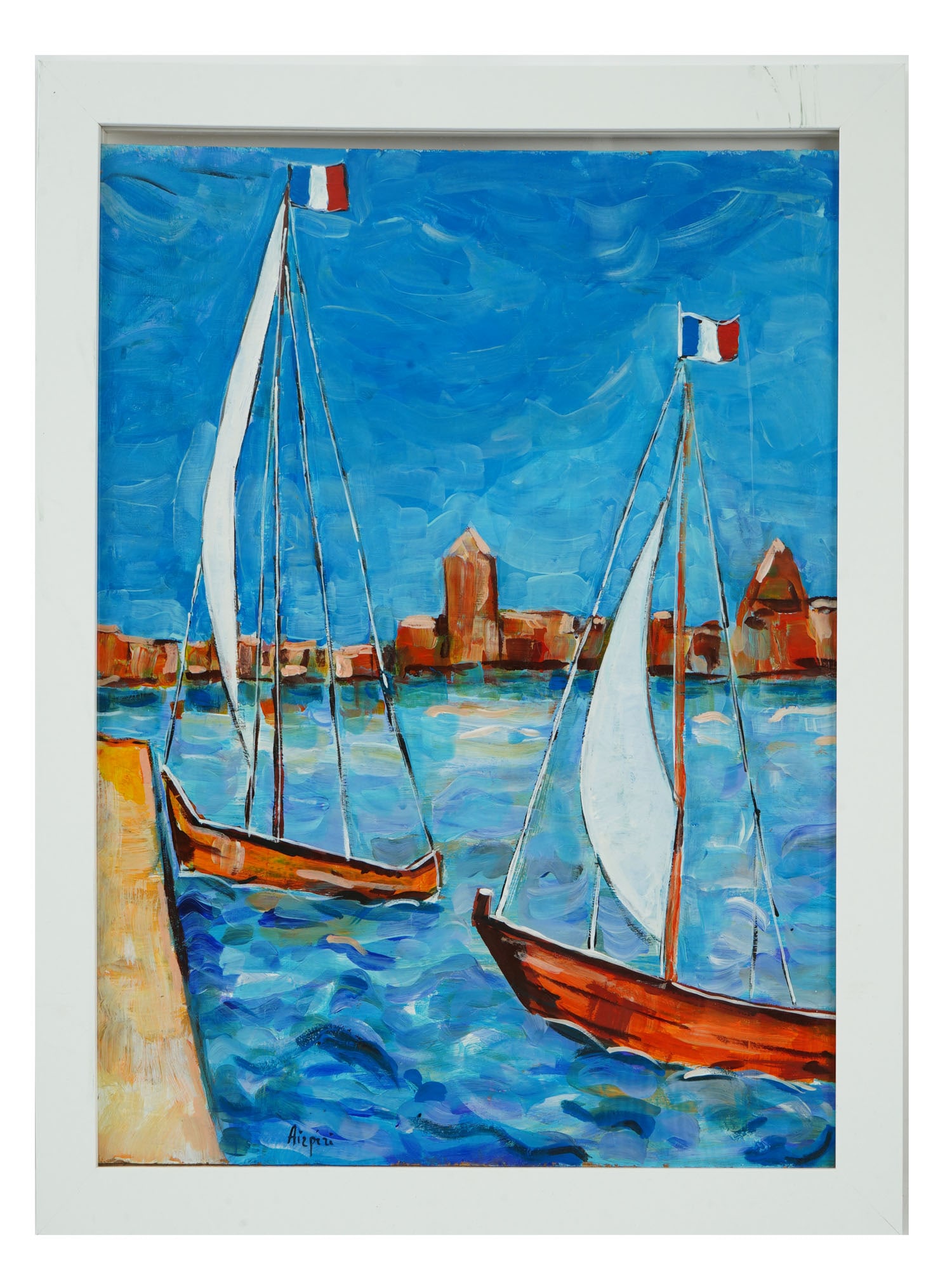 FRENCH SEASCAPE ACRYLIC PAINTING BY PAUL AIZPIRI (1 of 4)