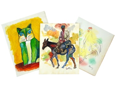 VINTAGE MIXED MEDIA DRAWINGS OF ANIMALS SIGNED