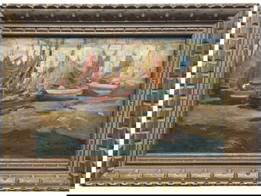 ANTIQUE SIGNED FRENCH IMPRESSIONIST PAINTING 1908