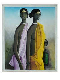 INDIAN B PRABHA OIL PAINTING W CERTIFICATE 1988