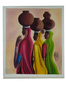 INDIAN B PRABHA OIL PAINTING W CERTIFICATE 1985