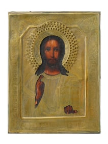 ANTIQUE 19TH C RUSSIAN ICON LORD ALMIGHTY IN RIZA