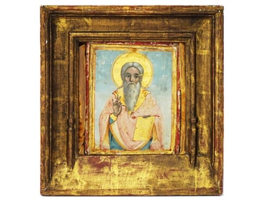 ANTIQUE 18TH C GREEK ORTHODOX ICON OF ST ANTIPAS