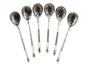 ANTIQUE RUSSIAN SILVER AND NIELLO TEA SPOONS SET