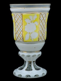 ANTIQUE BOHEMIAN BIEDERMEIER GLASS BEAKER FLORAL MOTIF