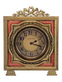 ANTIQUE GILT BRONZE ENAMEL TIFFANY CO DESK CLOCK
