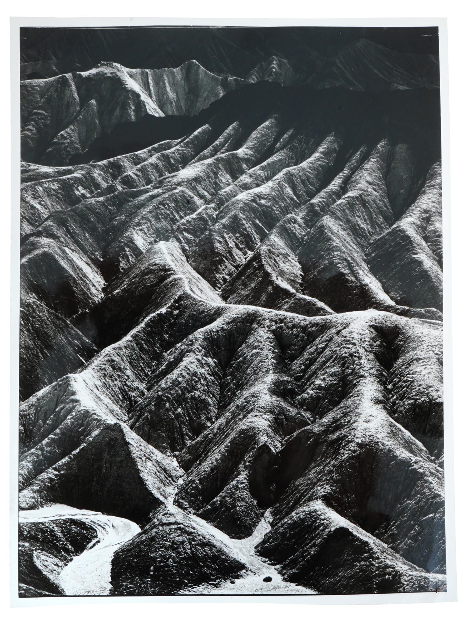 ANSEL ADAMS ZABRISKIE POINT DEATH VALLEY PHOTO W COA: Ansel Adams, American, 1902 to 1984, Zabriskie Point, Death Valley National Monument, 1942. Work print made in the USA under the permission of the artist thats thought to have originated from the Cali