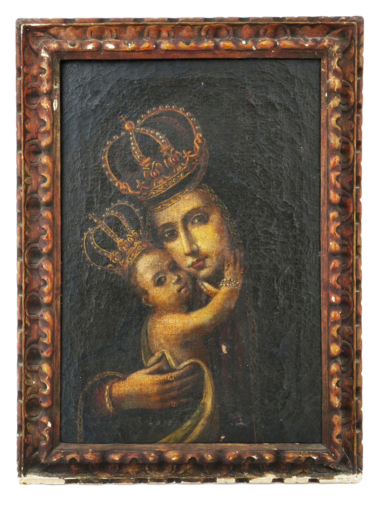 ANTIQUE SPANISH MADONNA CHILD OIL PAINTING 17TH C (1 of 7)