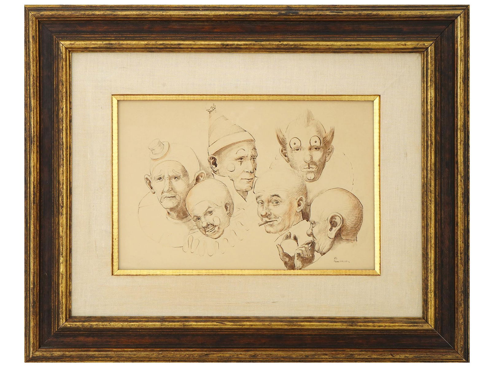 AMERICAN CLOWN PORTRAIT INK DRAWING BY ARNE BESSER (1 of 4)