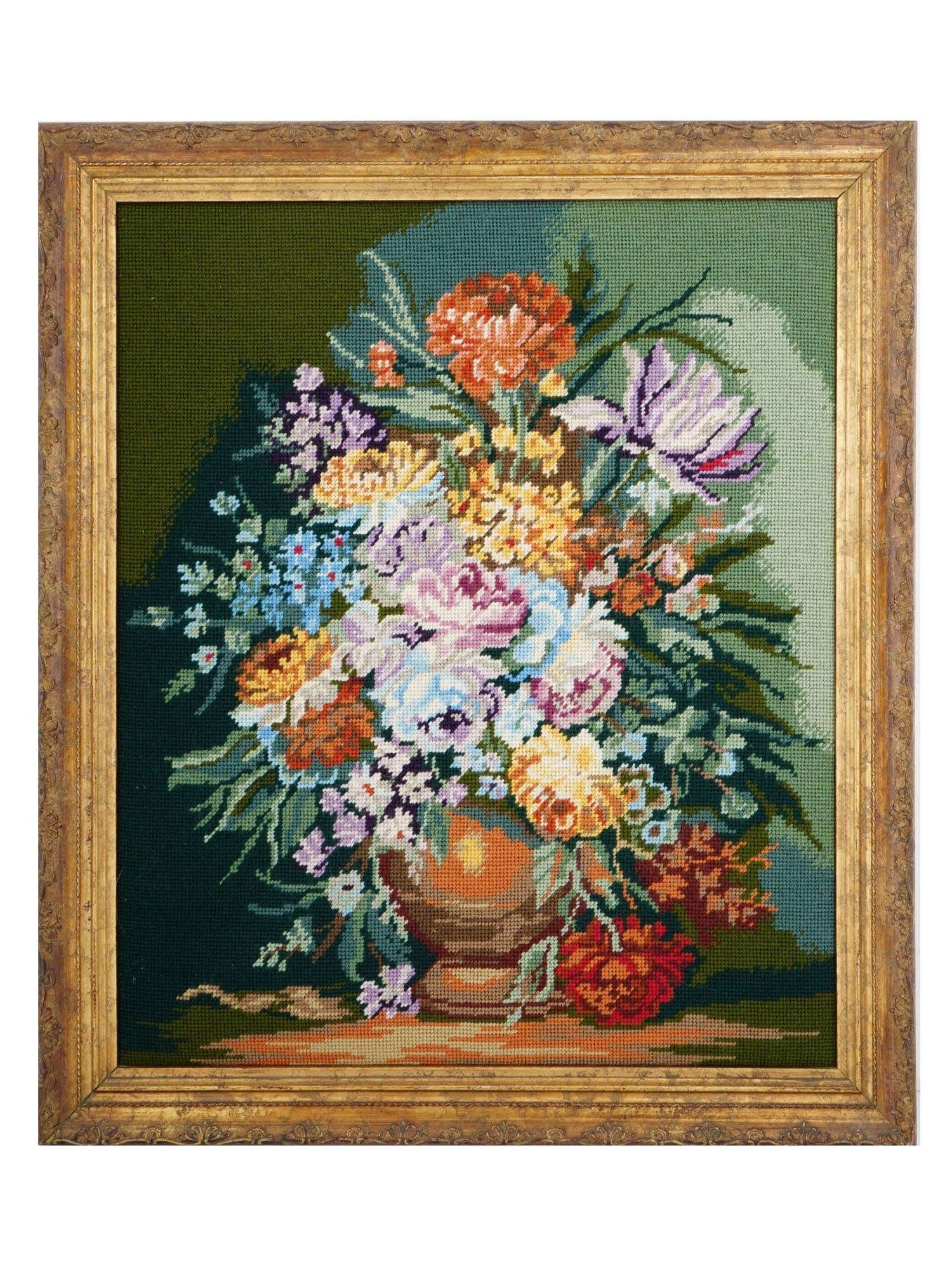 VINTAGE BELGIAN STILL LIFE W FLOWERS WALL TAPESTRY (1 of 3)