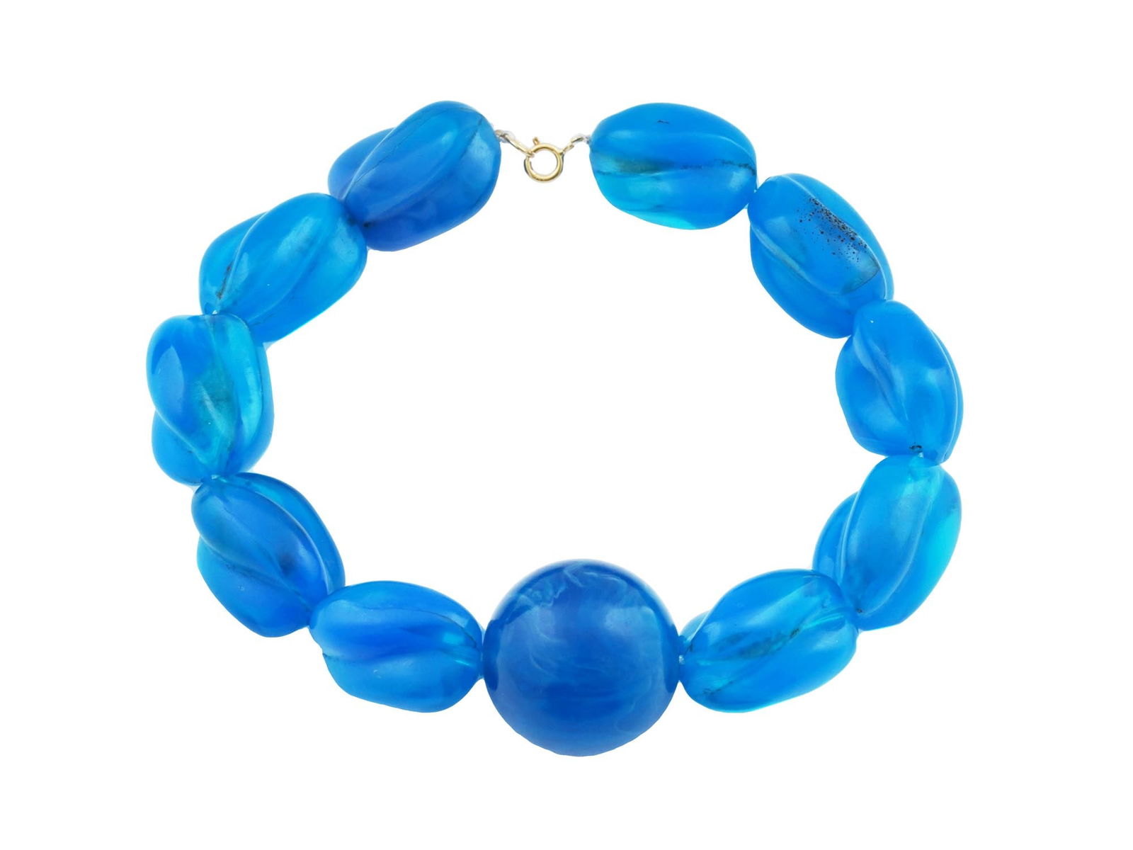 18K GOLD BEADED DESIGN CARVED BLUE AMBER BRACELET (1 of 3)