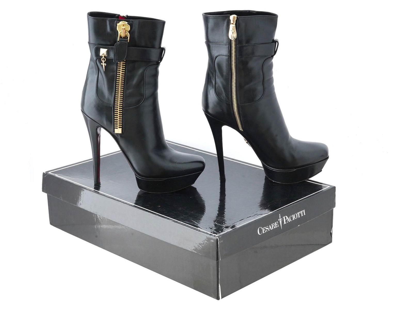 CESARE PACIOTTI BLACK LEATHER HIGH HEEL BOOTS IOB (1 of 12)