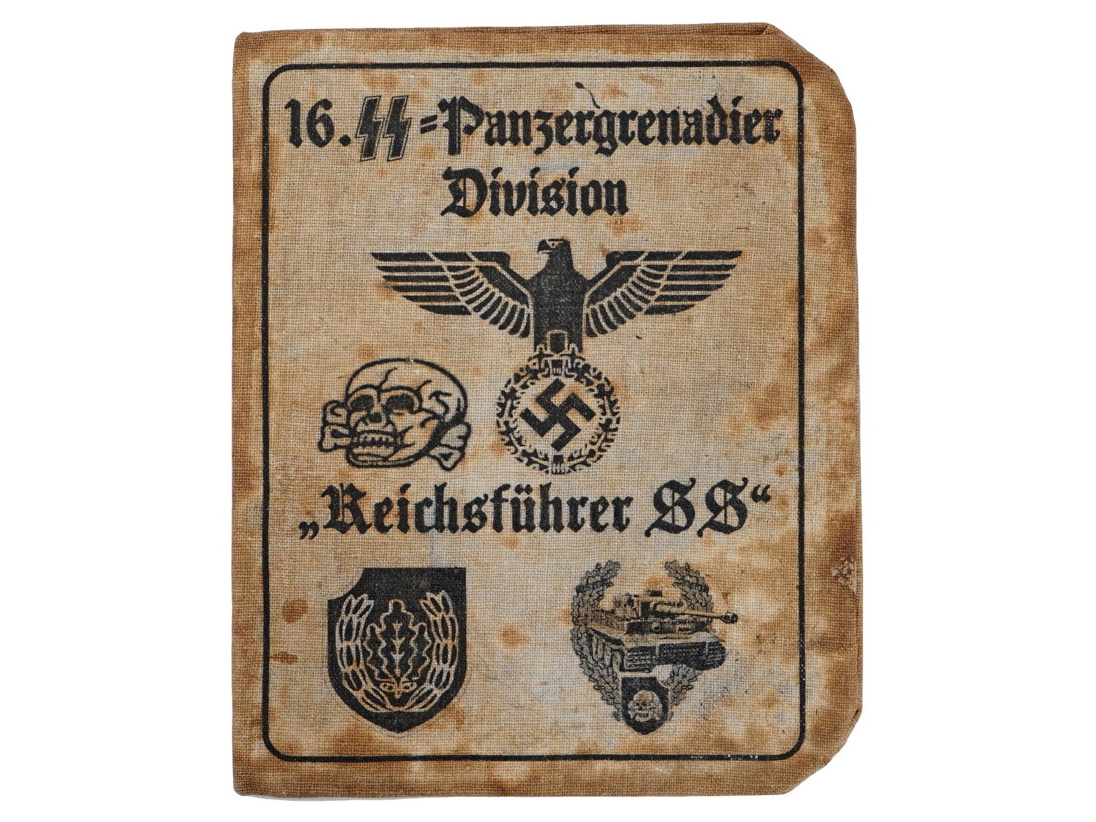WWII NAZI GERMAN WAFFEN SS ID DOCUMENT: A World War II Nazi German Personalausweis, passport of Otto Schatz, soldier of the 16th SS Panzergrenadier division Reichsfuhrer SS. Issued in January 1944, with photograph, signature and stamps. The