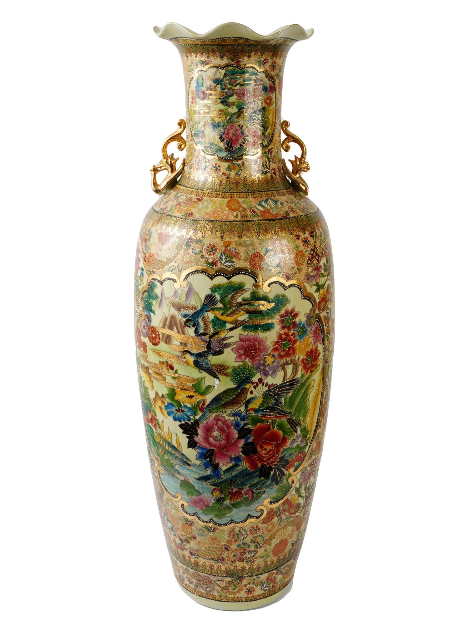 LARGE CHINESE GILT PORCELAIN VASE WITH BIRDS (1 of 9)