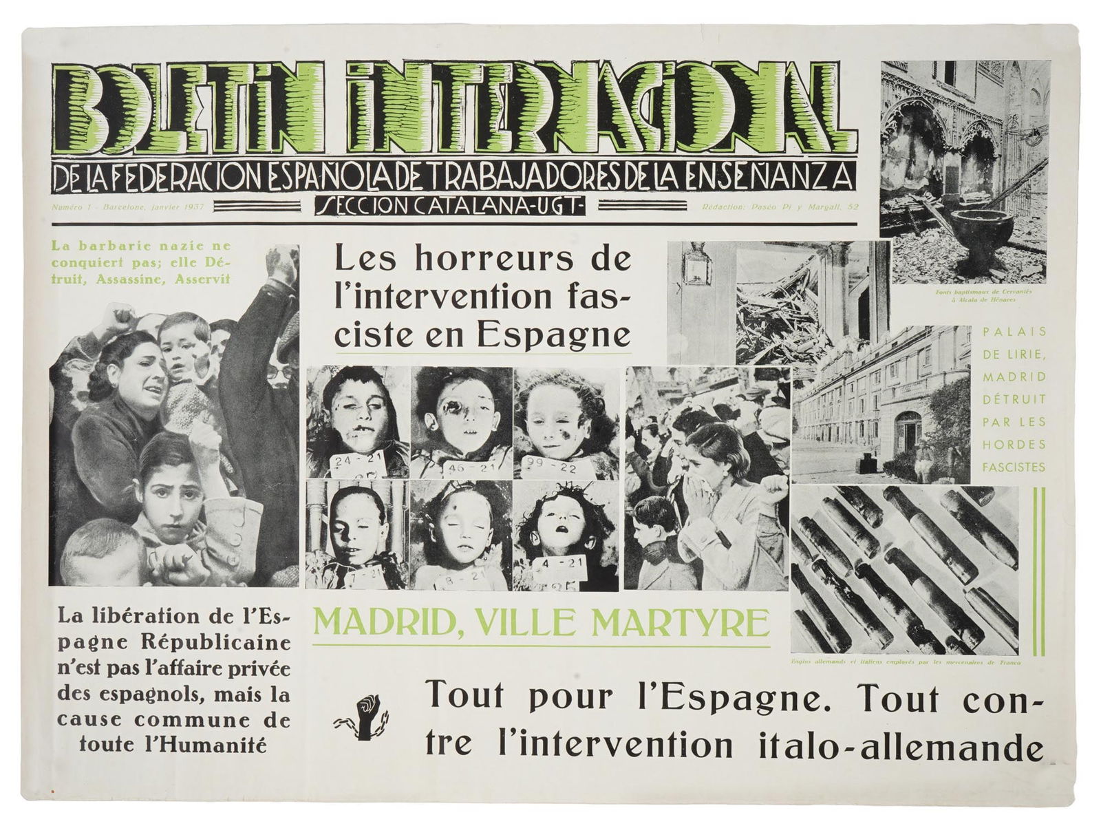 1937 SPANISH CIVIL WAR ANTI FASCIST PROPAGANDA POSTER (1 of 7)