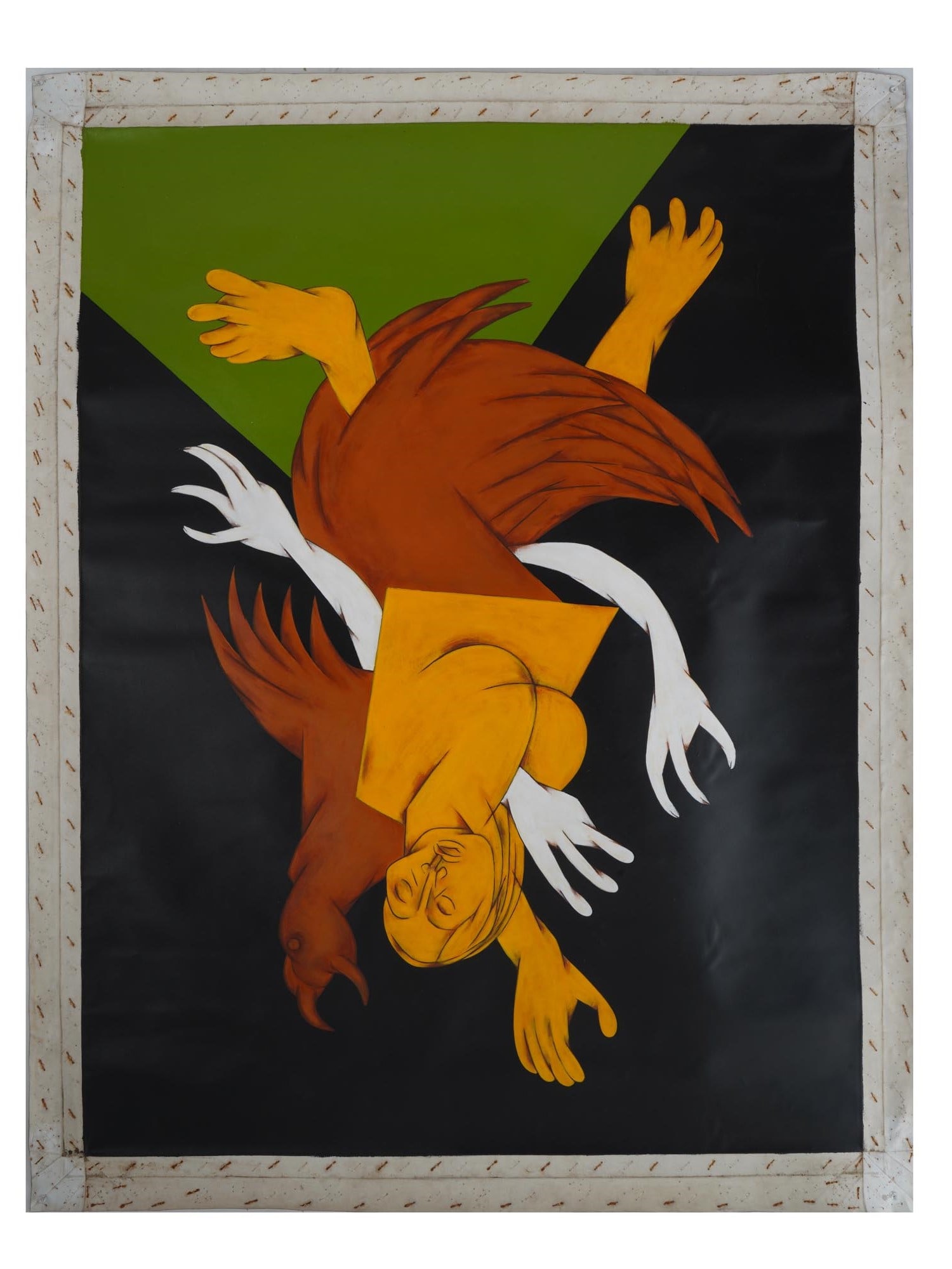 MODERN INDIAN ACRYLIC PAINTING ATTR TYEB MEHTA W COA: Attributed to Tyeb Mehta, Indian, English, 1925 to 2009, acrylic painting on canvas, 1991. Signed and dated, on the backside. Completed with a certificate of authenticity, signed by the artist. Tyeb M