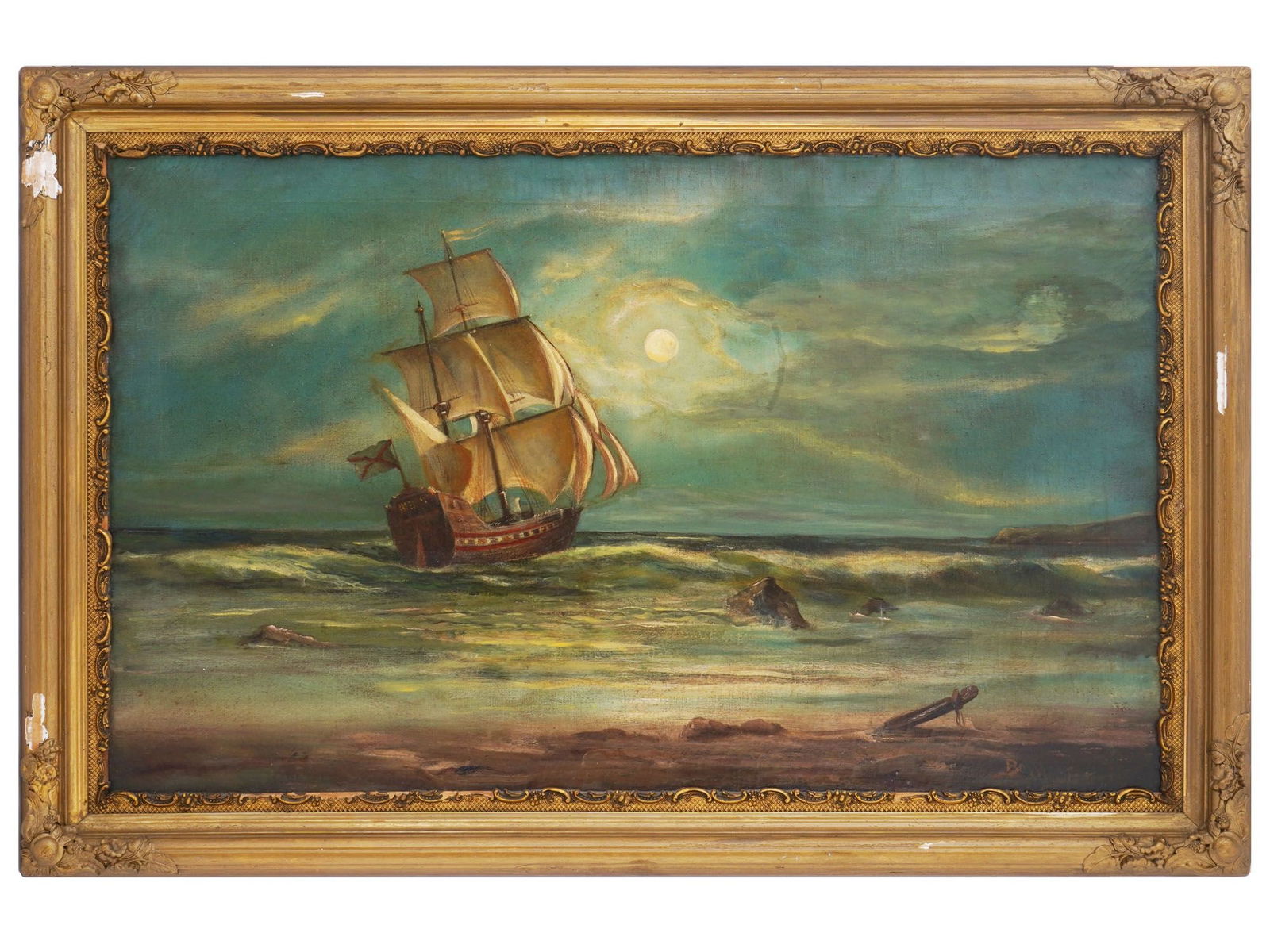 VINTAGE BONNER OIL ON CANVAS SEASCAPE PAINTING (1 of 10)
