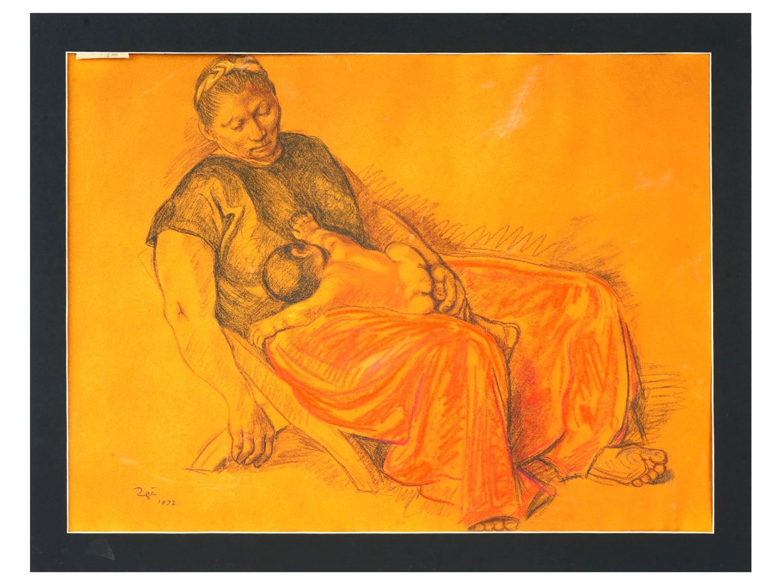 ATTR TO FRANCISCO ZUNIGA MEXICAN MIXED MEDIA PAINTING (1 of 4)