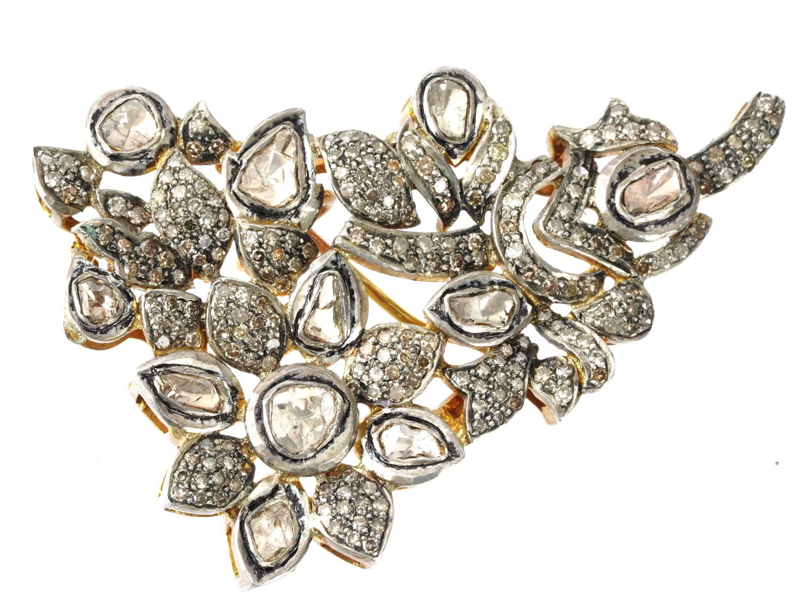 ANTIQUE 14K GOLD 50CT POLKI DIAMONDS CLIP BROOCH (1 of 4)