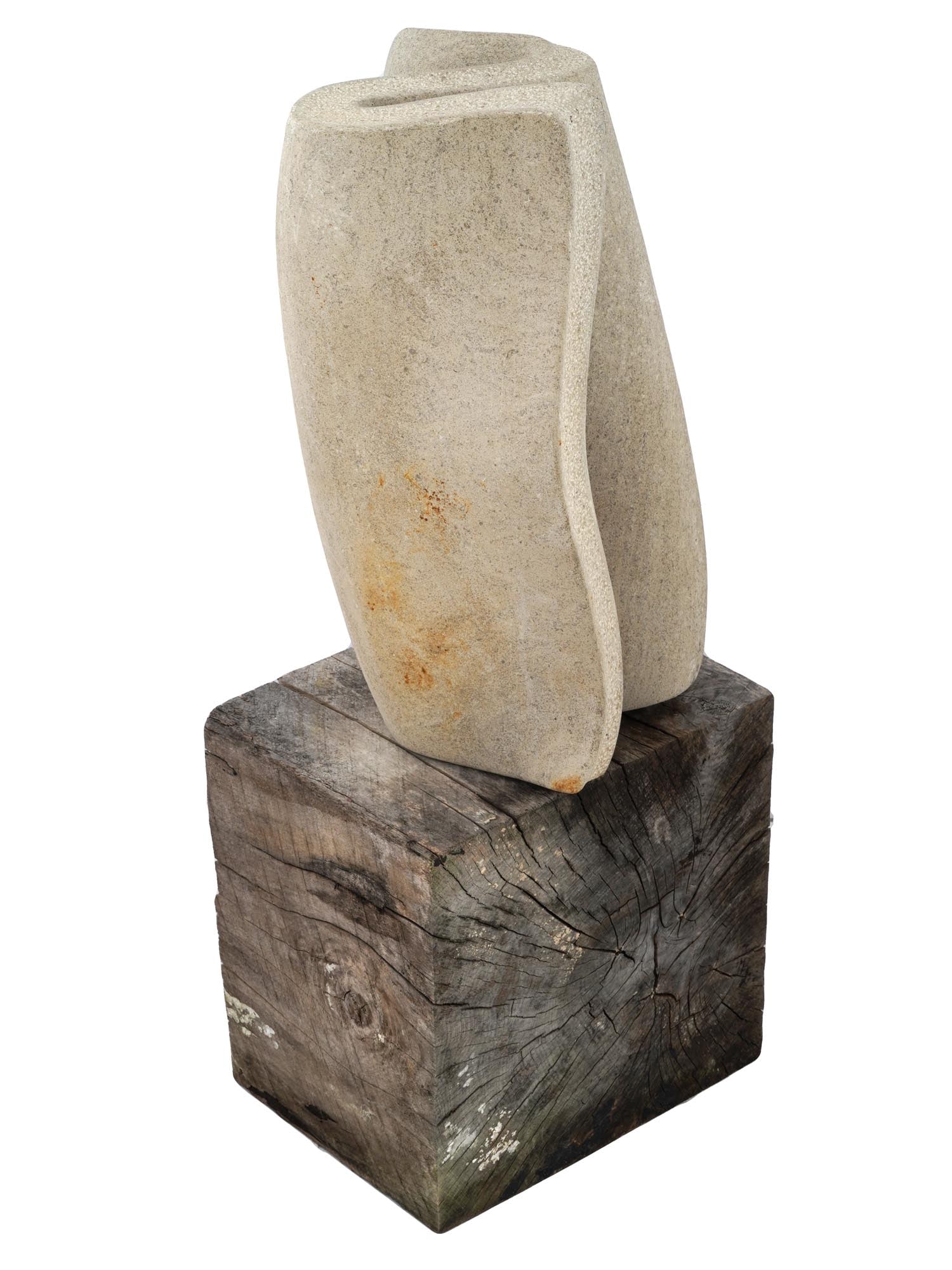 BRUTALIST MANNER CARVED STONE SCULPTURE ON WOOD BASE (1 of 6)