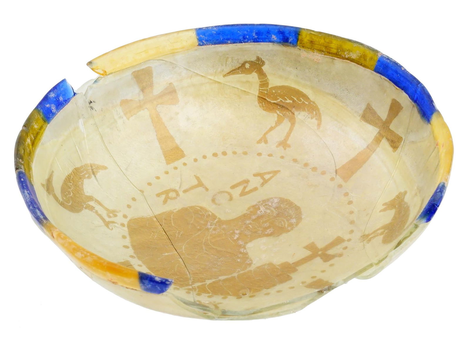 ANCIENT BYZANTINE DECORATIVE MULTICOLORED GLASS BOWL (1 of 10)