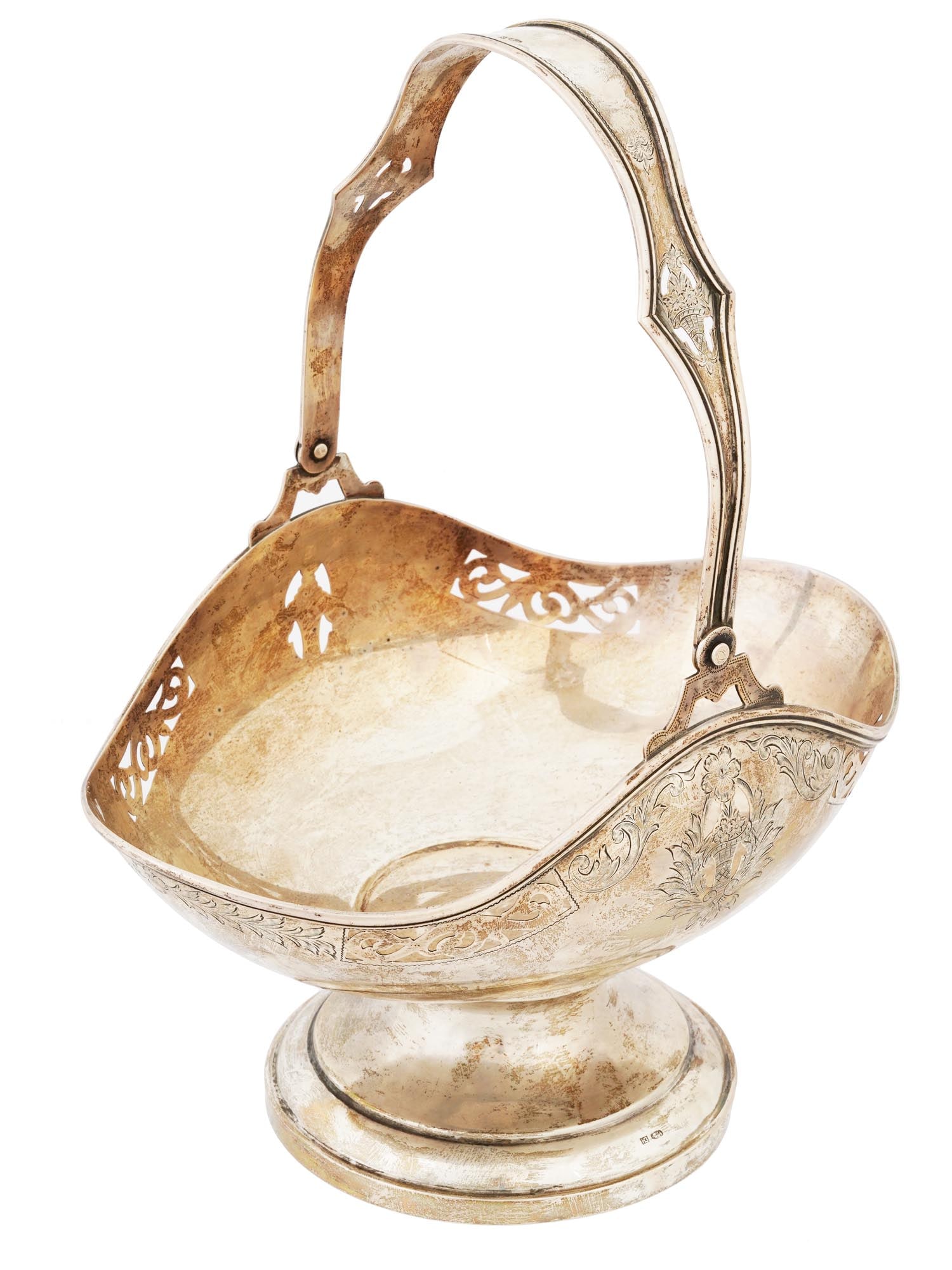 RUSSIAN SILVER GILT ENGRAVED PIERCED CAKE BASKET (1 of 8)