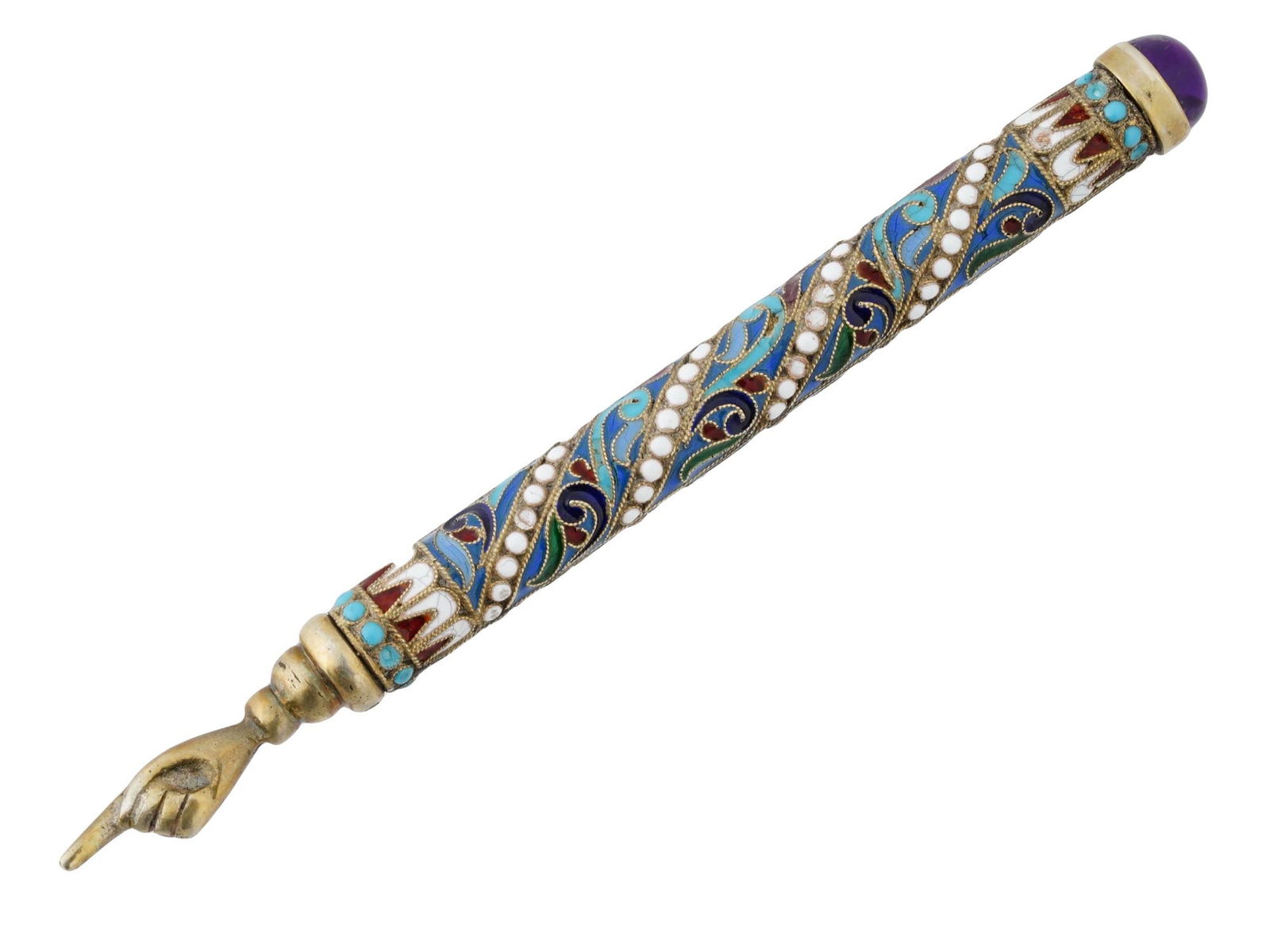 RUSSIAN JUDAICA 84 GILT SILVER ENAMEL TORAH POINTER (1 of 3)