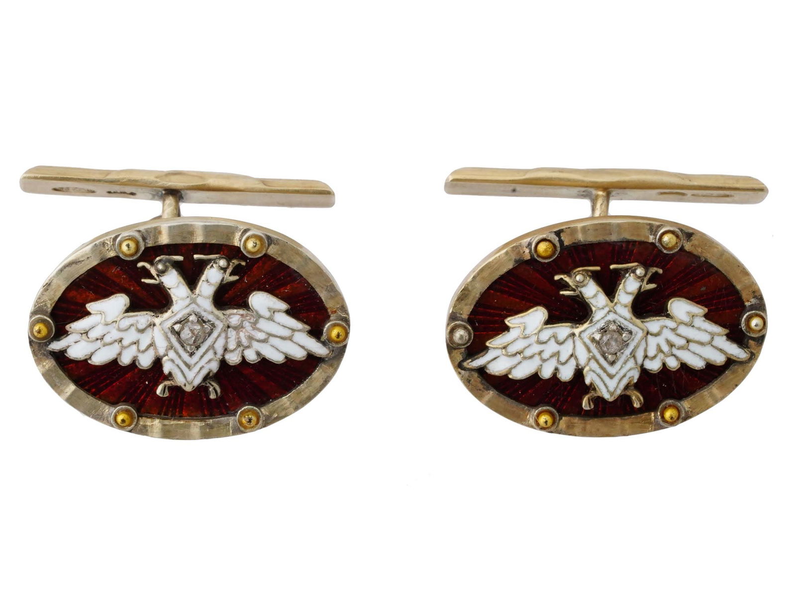 RUSSIAN 88 GILT SILVER ENAMEL DIAMONDS CUFFLINKS (1 of 5)