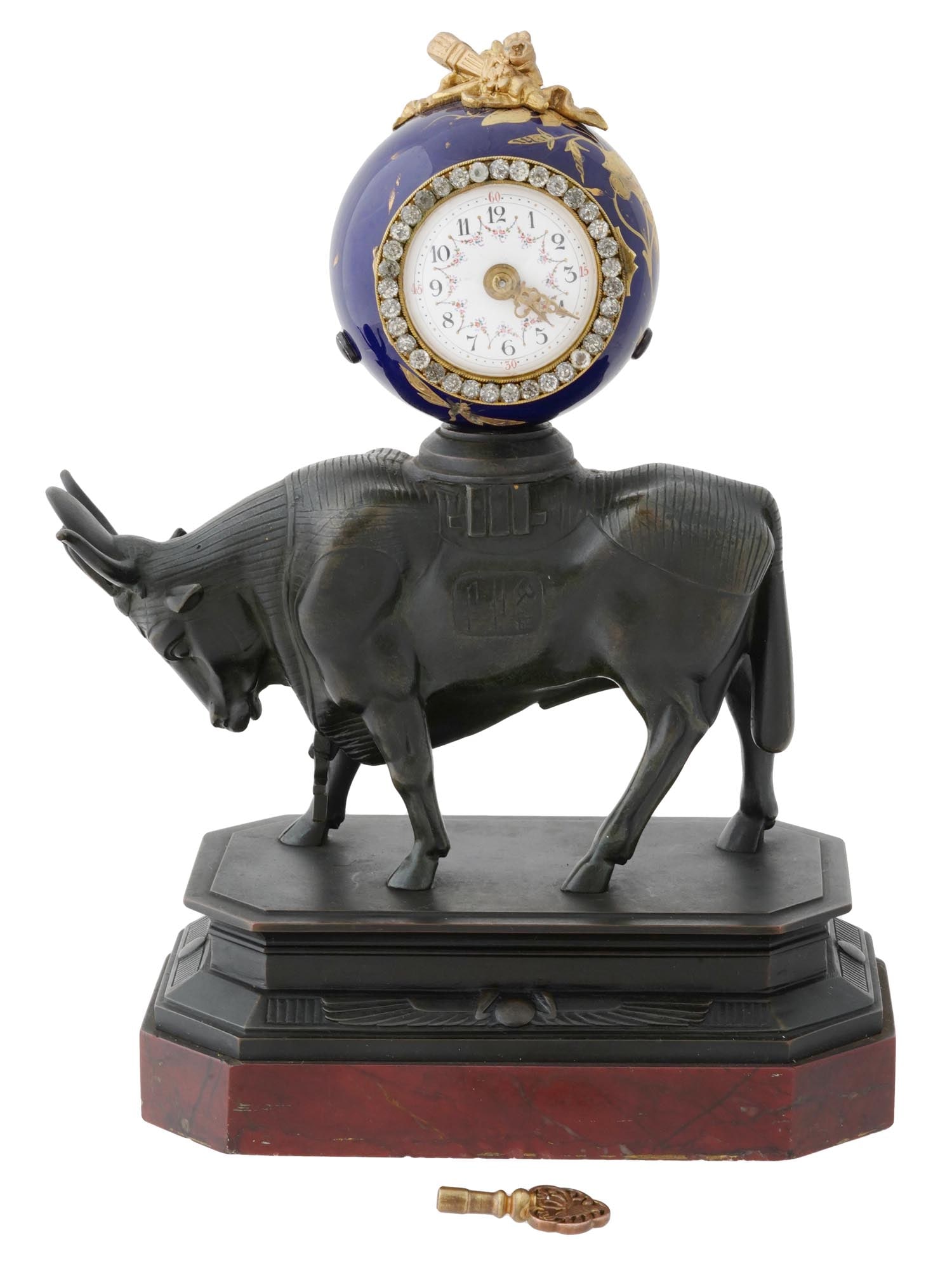 Antique Egyptian Revival Bronze Bull Mantel Clock Auction