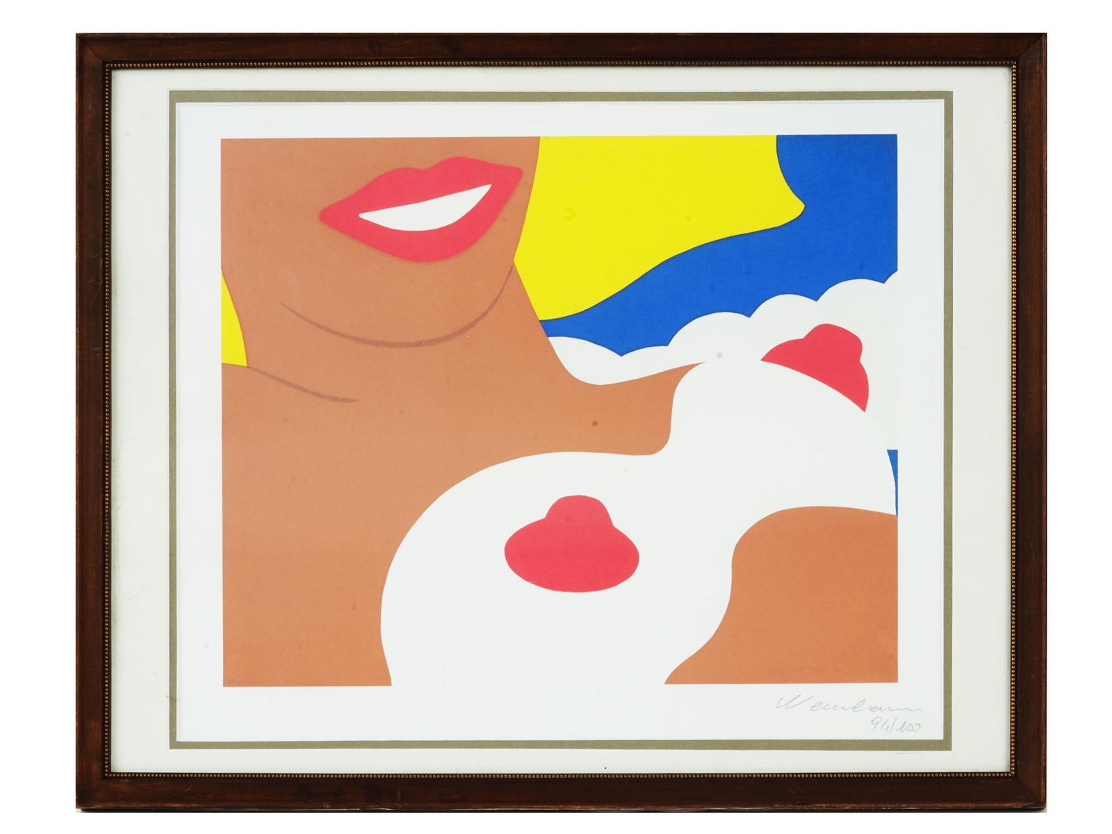 AMERICAN SCREENPRINT NUDE BY TOM WESSELMANN SIGNED: Tom Wesselmann, American, 1931 to 2004, a screenprint in colors depicting a female nude, 1971, from 11 Pop Artists, Volume II. Signed in pencil and numbered 94 of 100 lower right. Bears the stamp of T