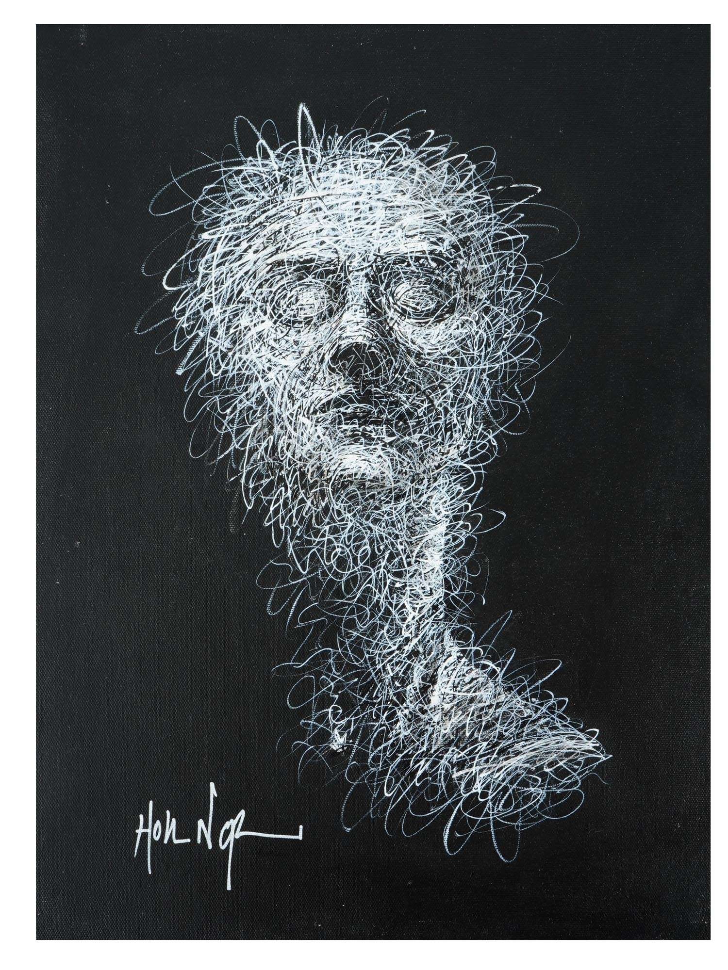 ATTR HOM NGUYEN VIETNAMESE PORTRAIT ACRYLIC PAINTING: Attributed to Hom Nguyen, French, Vietnamese, born 1972, acrylic painting on canvas depicting a portrait. Signed lower left. Hom Nguyen is a French painter of Vietnamese origin. His works are mostly p