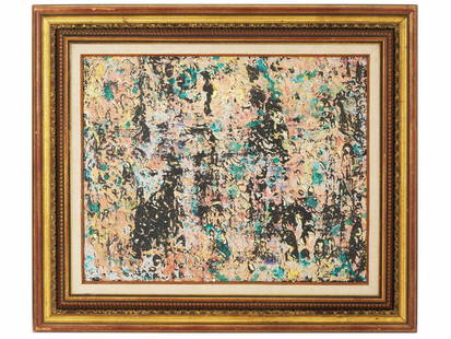 AMERICAN ABSTRACT PAINTING AFTER SAM GILLIAM: After Sam Gilliam, American, 1933 to 2022, an acrylic painting on board depicting an abstract composition. Inscribed to the back and dated 1980. Framed. Sam Gilliam was a painter, sculptor, and arts e
