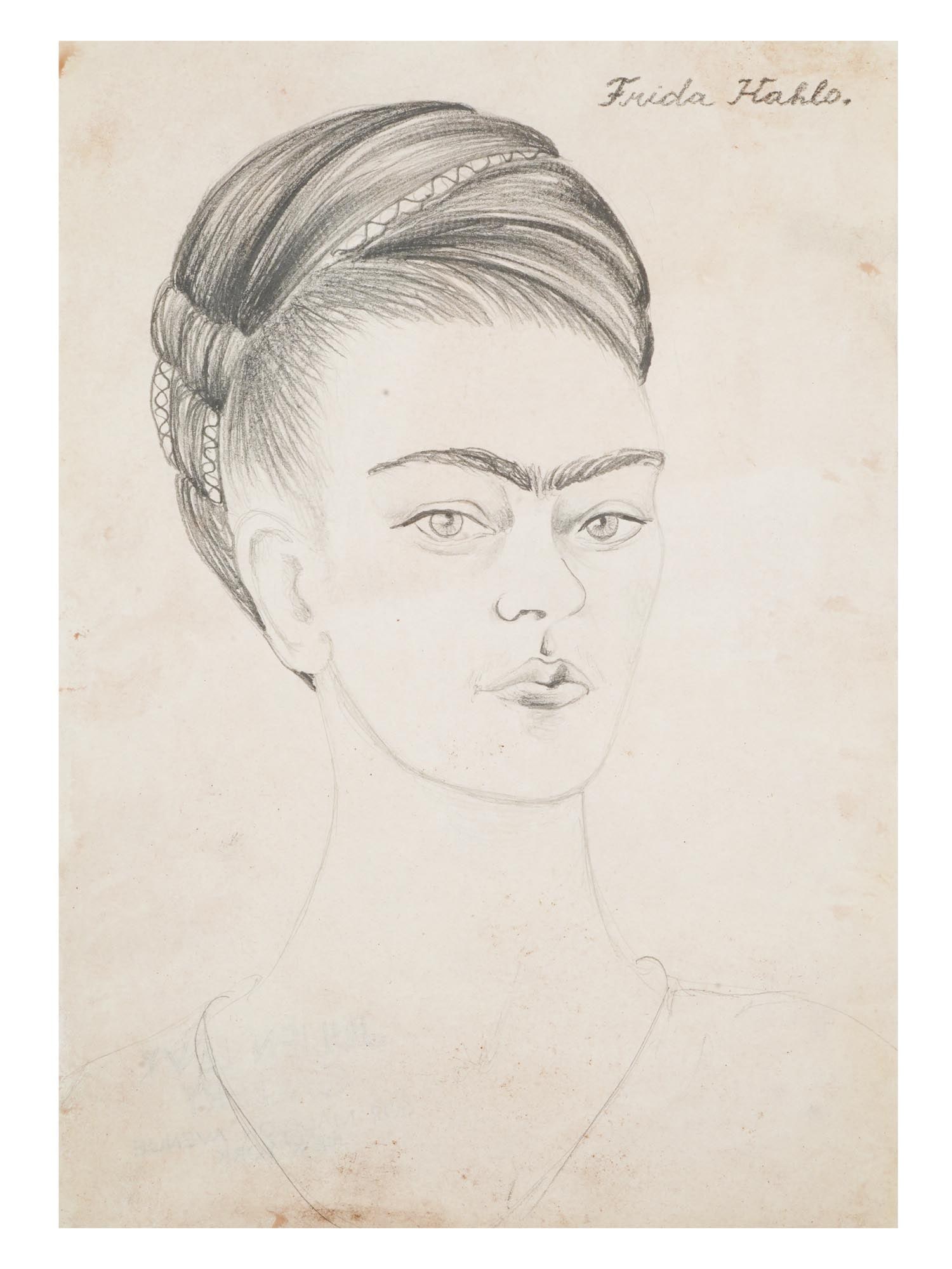 ATTR TO FRIDA KAHLO SELF PORTRAIT PENCIL PAINTING (1 of 4)