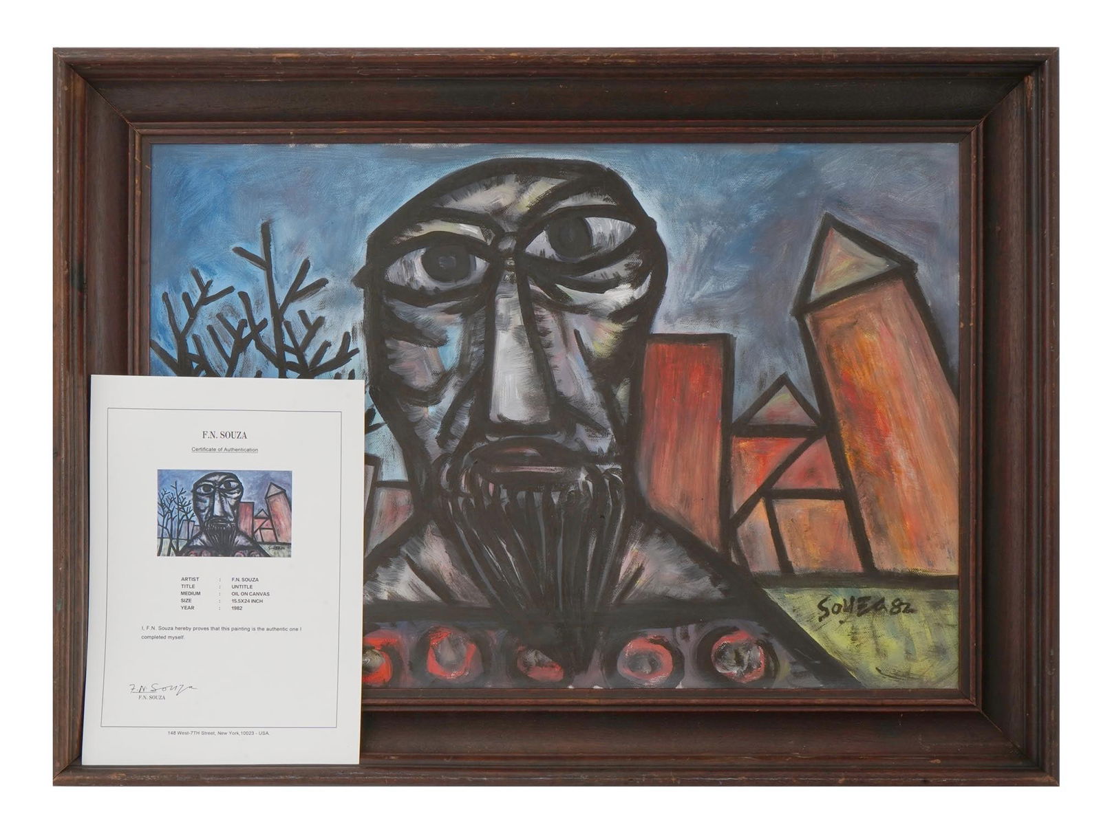 INDIAN OIL PAINTING ATTR FRANCIS NEWTON SOUZA W COA (1 of 6)