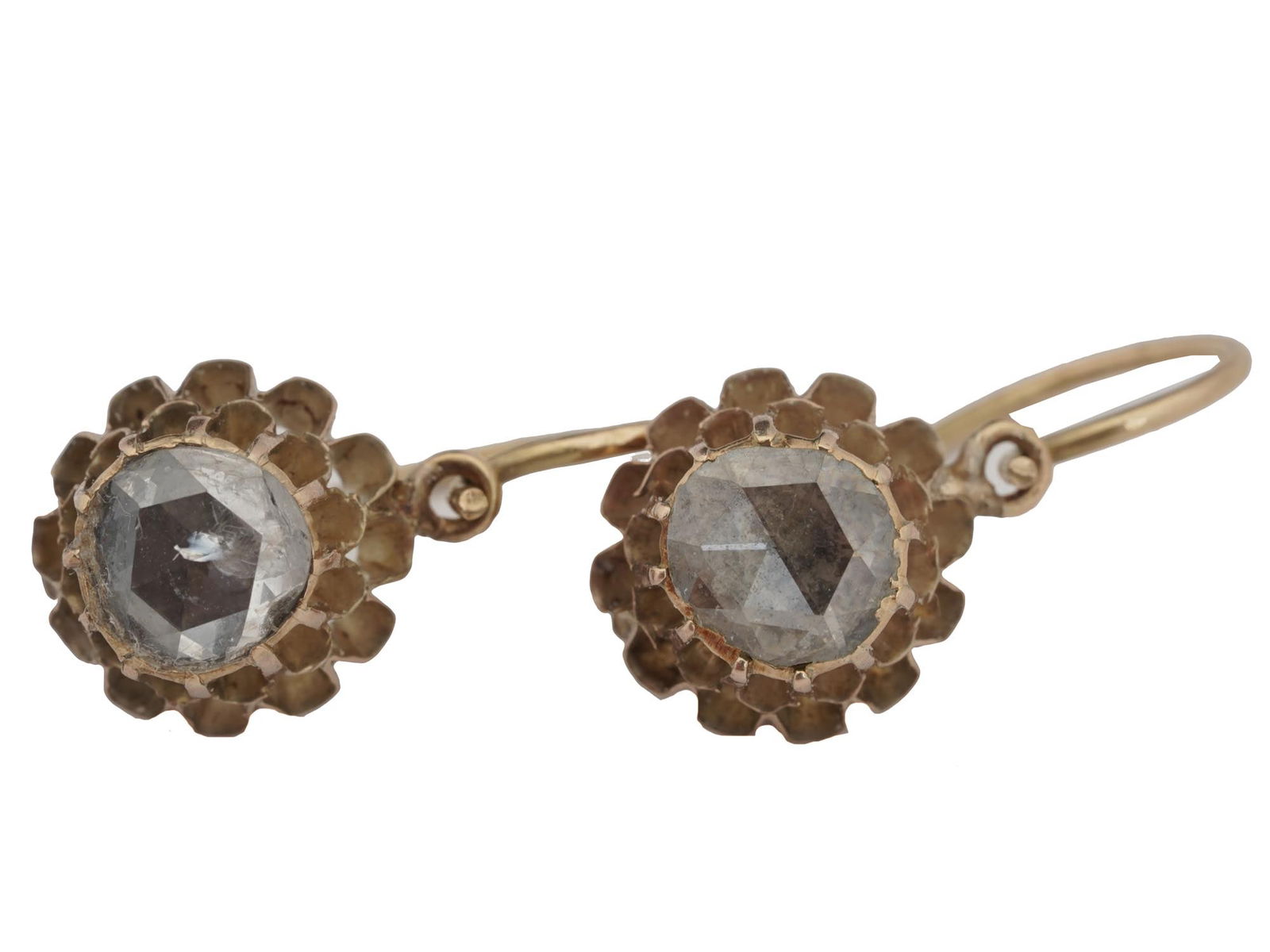 14K GOLD AND LARGE ROSE CUT DIAMONDS EARRINGS (1 of 5)