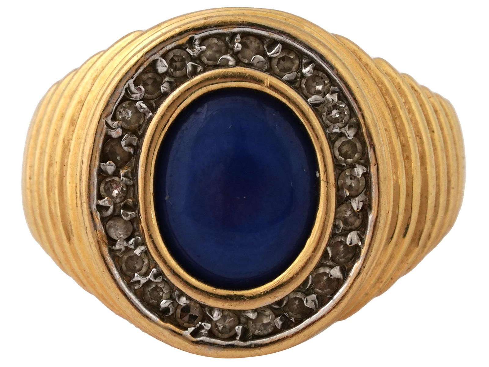 VINTAGE MENS 14K GOLD SAPPHIRE DIAMOND SIGNET RING (1 of 7)