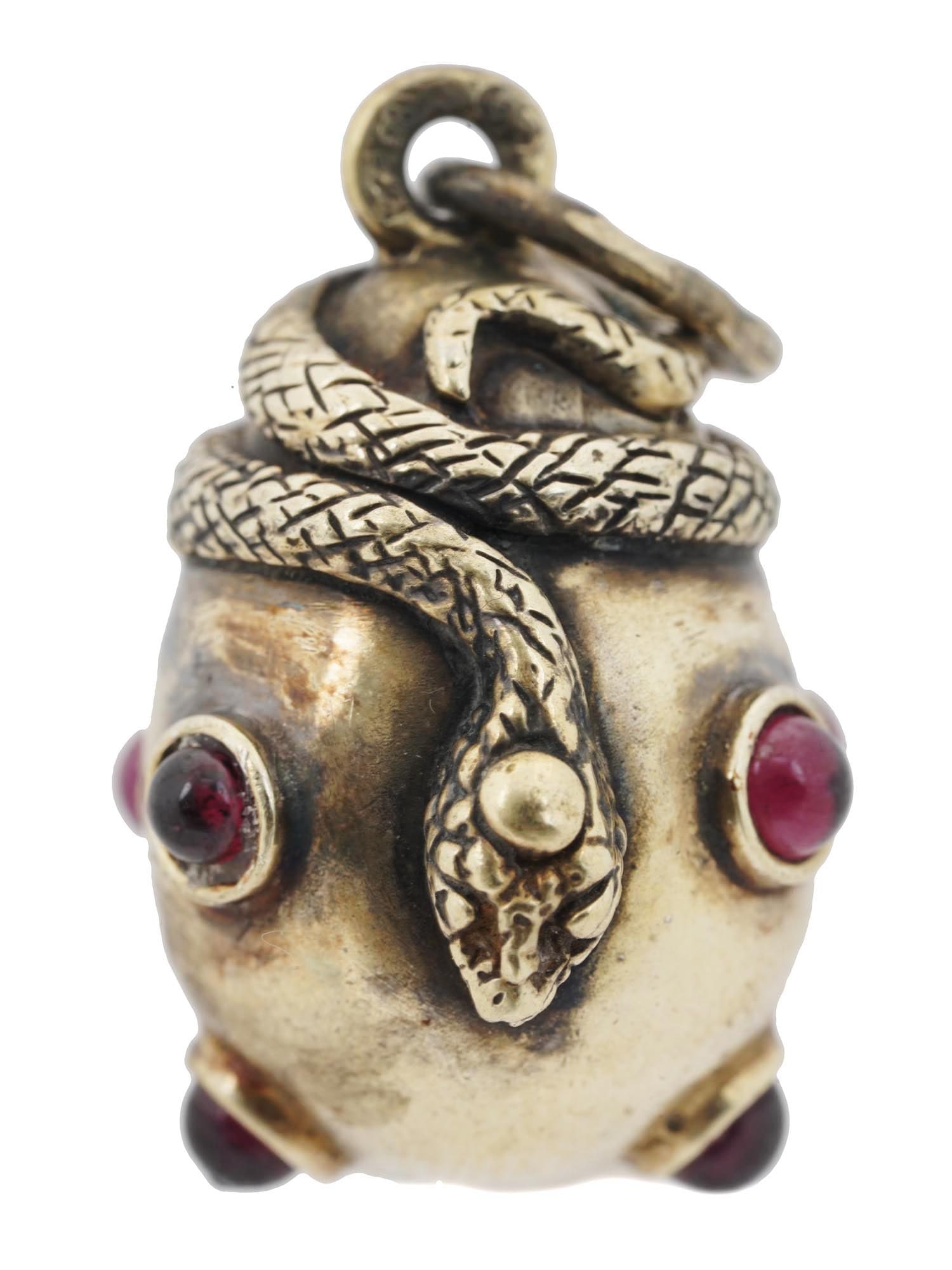 RUSSIAN SILVER EGG PENDANT WITH SNAKE AND STONES (1 of 7)