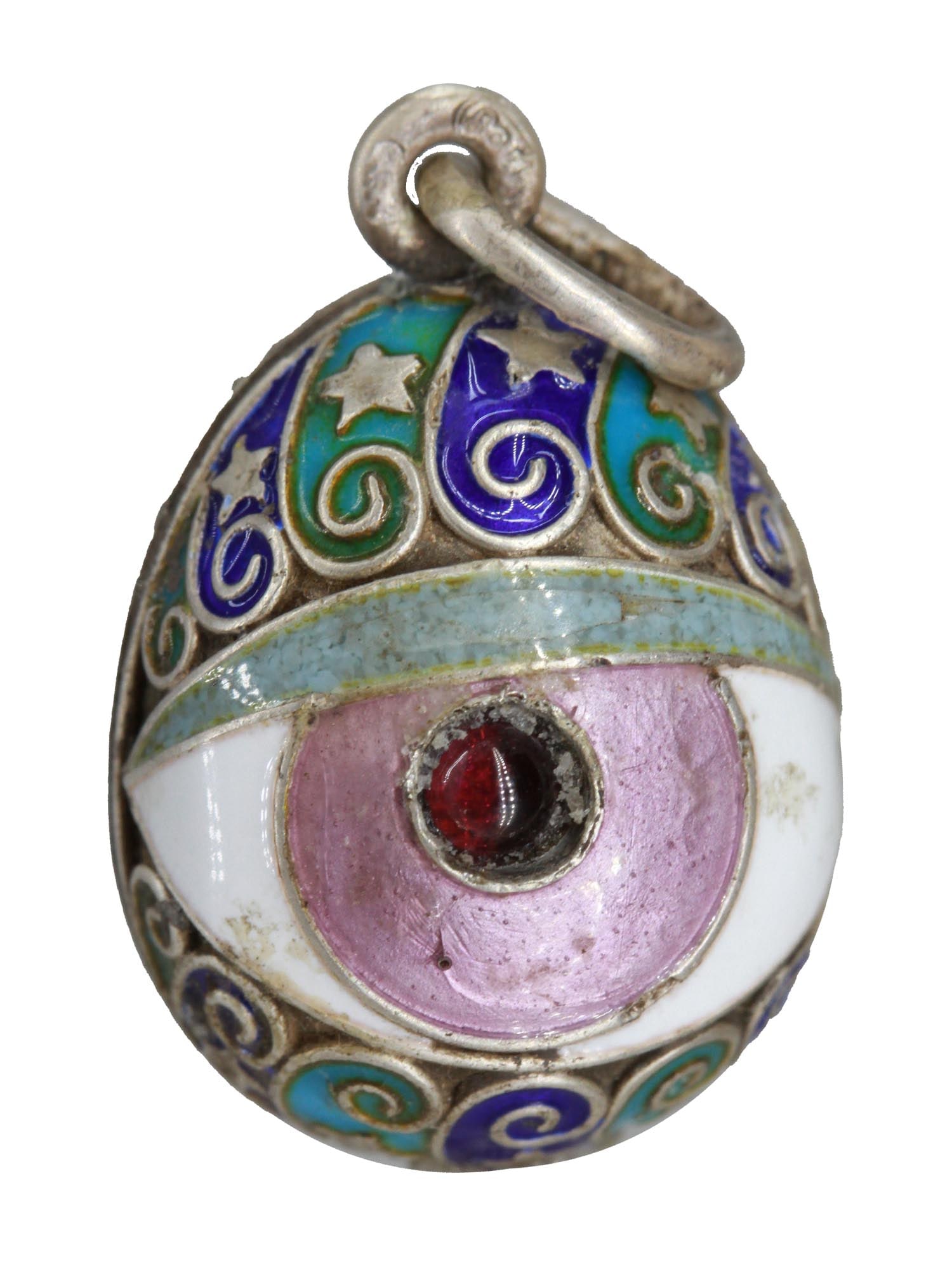 RUSSIAN 88 SILVER ENAMEL TWO EYES EGG PENDANT (1 of 5)