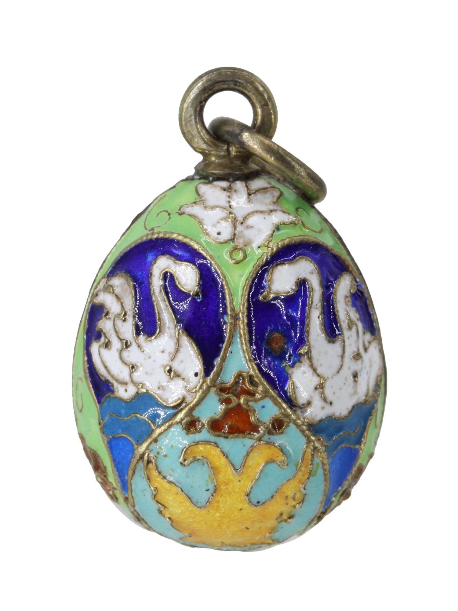 RUSSIAN 84 GILT SILVER ENAMEL SWAN EGG PENDANT (1 of 5)