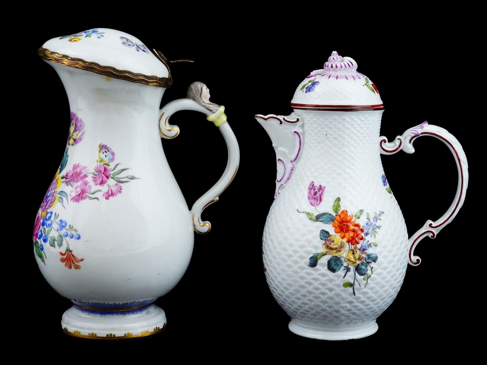 PAIR OF VIENNA PORCELAIN TEA POTS W FLOWER DECOR (1 of 10)