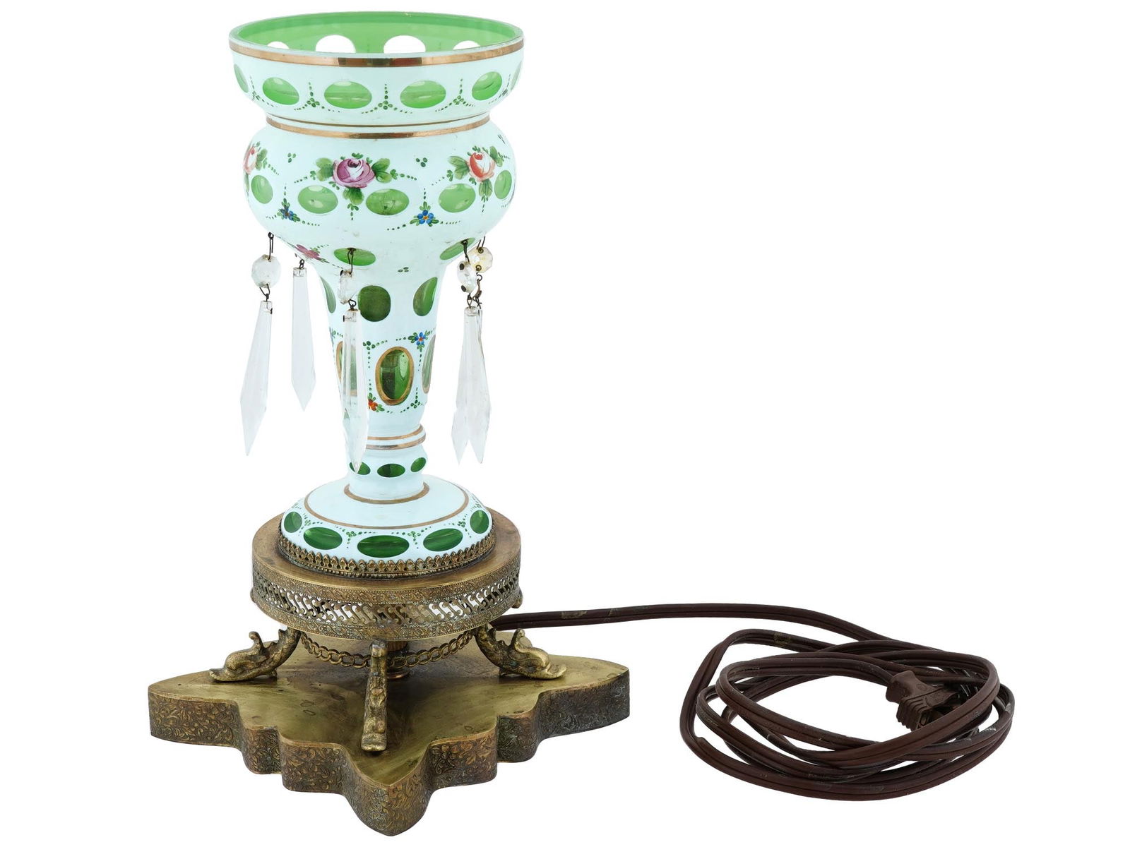 ANTIQUE FRENCH ELECTRIFIED CUT GLASS LUSTRE LAMP (1 of 6)