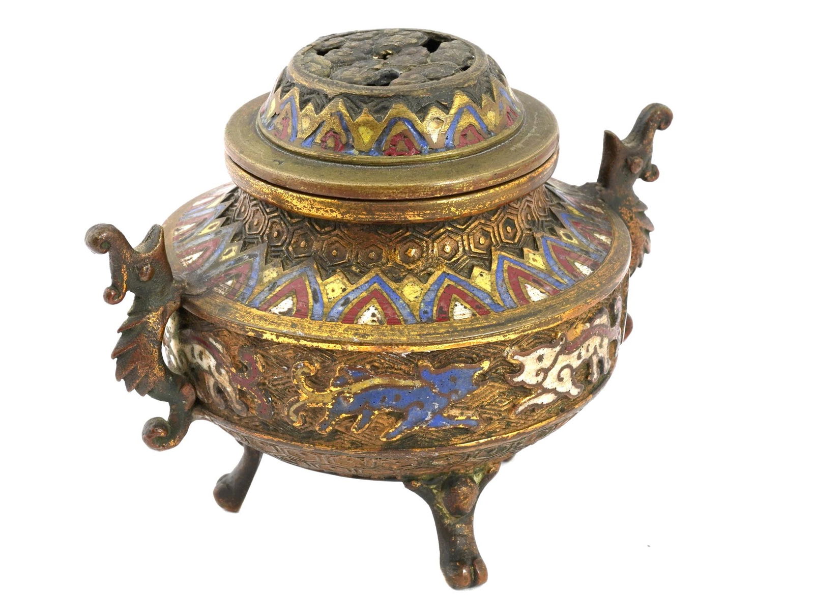 ANTIQUE JAPANESE GILT BRONZE CLOISONNE INCENSE BURNER (1 of 9)