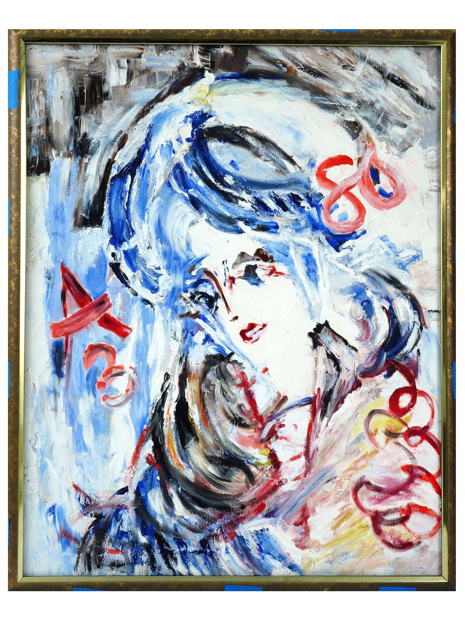 RUSSIAN PORTRAIT OIL PAINTING AFTER ANATOLY ZVEREV: An oil painting on canvas depicting a female portrait after Anatoly Timofeivich Zverev, Russian Soviet, 1931 to 1986. Signed with initials, to the center left. Dated 80, upper right. Framed. Anatoly Z