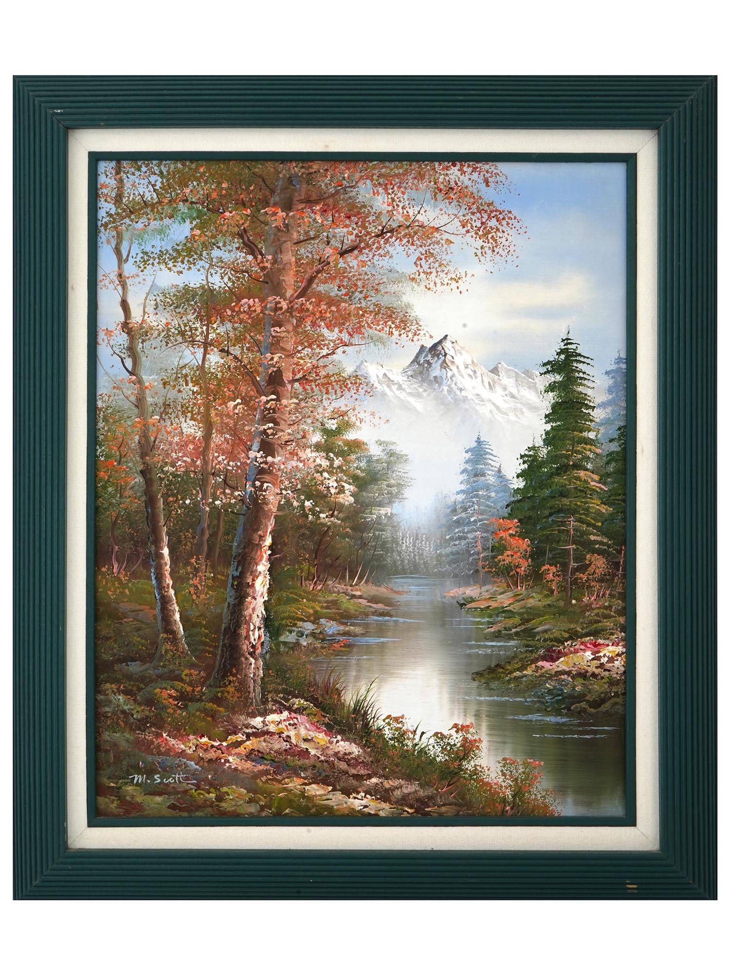 VINTAGE FOREST LANDSCAPE OIL PAINTING SIGNED (1 of 4)
