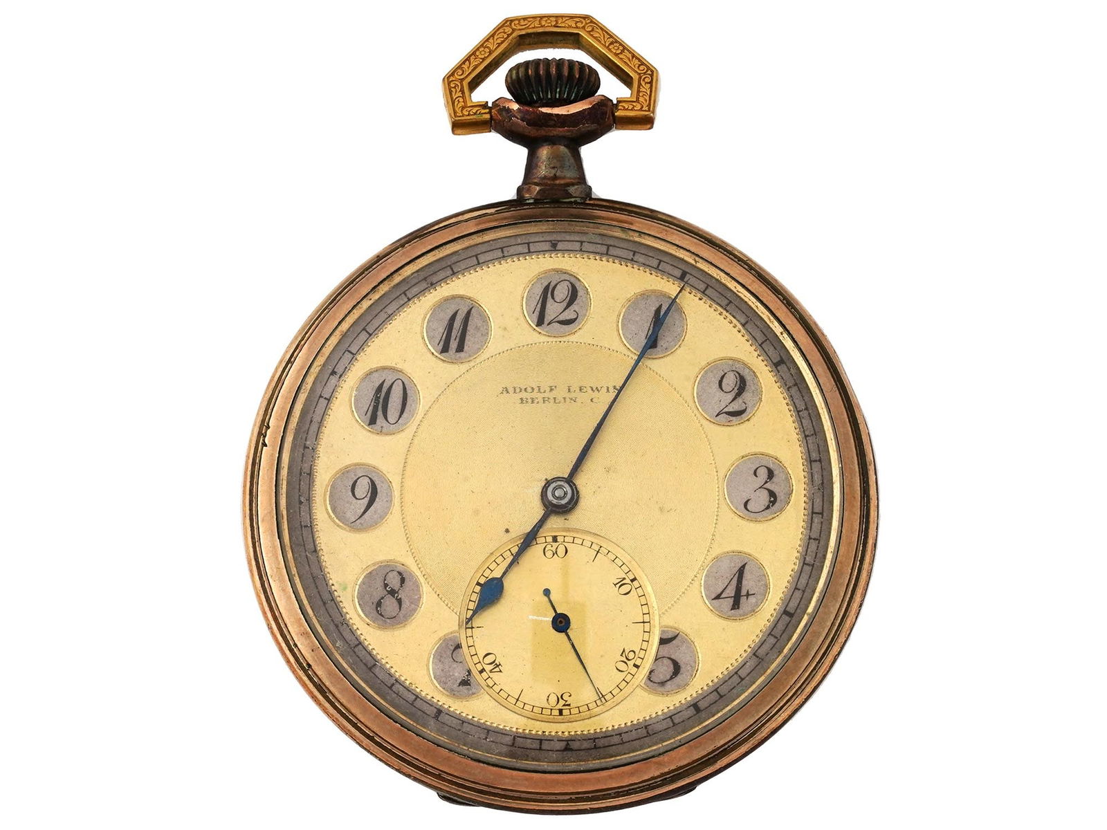 EARLY 20TH C ADOLPH LEWIS GILT BRASS POCKET WATCH (1 of 5)